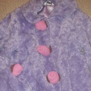 Girls Lavender Faux Fur Coat With Rose Buds 6X XL